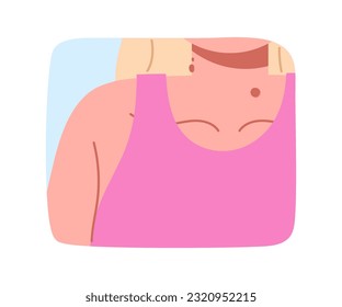 Woman with moles on neck concept. Cosmetic and beauty treatments. Health and skincare. Poster or banner for website. Cartoon flat vector illustration isolated on white background
