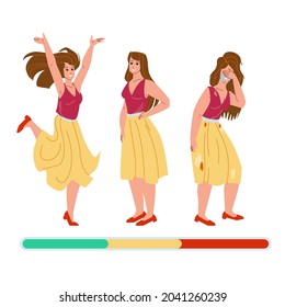 Woman Mood Laughing, Smiling And Crying Vector. Young Girl Different Mood Expression Sadness And Happiness, Positive And Negative. Character Emotions Frustration And Happy Flat Cartoon Illustration