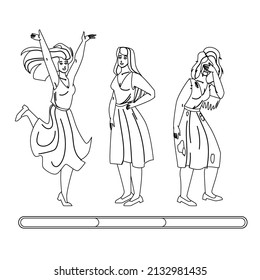 Woman Mood Laughing, Smiling And Crying Black Line Pencil Drawing Vector. Young Girl Different Mood Expression Sadness And Happiness, Positive And Negative. Character Emotions Frustration And Happy