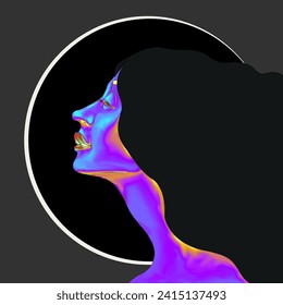 woman and moon. for cover, poster, magazine.