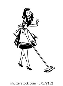 Woman Mopping Floor - Retro Clip Art