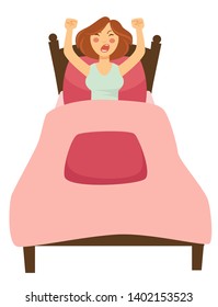 Woman morning waking up isolated female character in bed