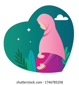 woman moslem hijab pregnant illustration