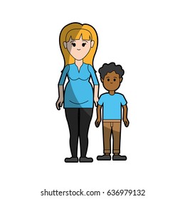 woman mother with her son and casual cloth