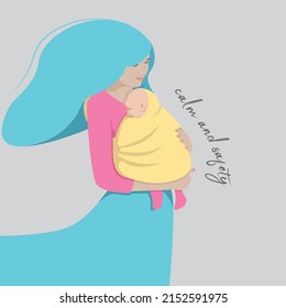 Woman Mother holding her sleepin child in sling