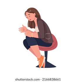 Woman Mother Sitting on Chair Talking to Her Little Child Explaining Something Vector Illustration