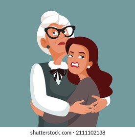 
Woman and Mother-in-Law Hating Each Other Vector Cartoon. Conflict between generations concept illustration of two women making amends 
