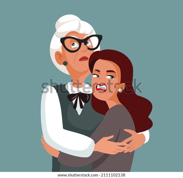
Woman and Mother-in-Law Hating Each Other Vector
Cartoon. Conflict between generations concept illustration of two
women making amends 
