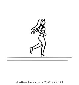 
Woman in motion, elegantly captured midrun line art flat vector illustration