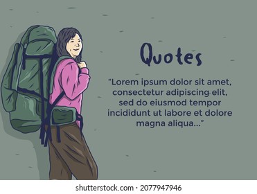 Woman with mountain bag illustration quotes design