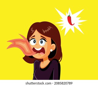 
Woman with Mouth on Flames After Eating Chili Spicy Food Vector Cartoon. Young person having a piquant taste in their mouth from a red paprika spice
