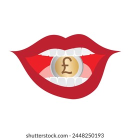 Woman mouth with pound coin inside