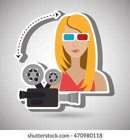 woman movie video theater vector illustration graphic