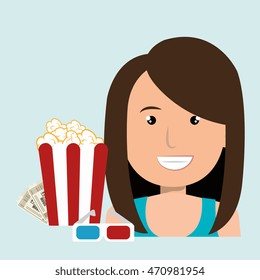 woman movie video theater vector illustration graphic