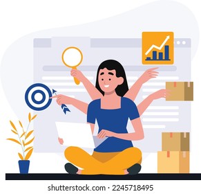 Woman Multitasking with online webisite