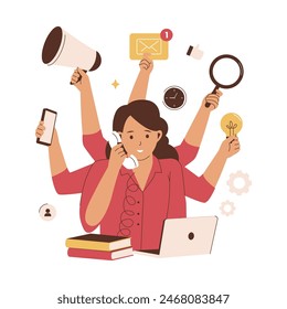 Concepto de ilustración de proyectos multitarea para mujeres. Concepto de ilustración plana