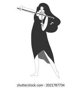 Woman musician plays the violin. String Orchestra, musical instrument, meditation, playing music. Isolated on white background. Vector illustration. Flat style. Harmony.