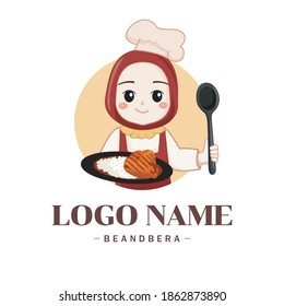 Woman Muslim Chef, Chef mascot,logo halal food