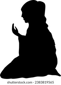 Woman muslim praying silhouette vector illustration. Woman with hijab praying icon for eid mubarak. Ramadan design graphic in muslim culture and islam religion