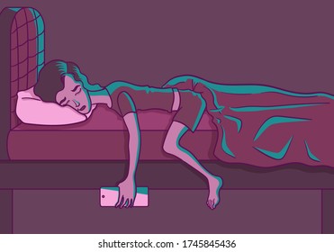 a woman nap sleep and holding smartphone on hand