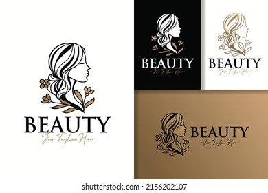 Woman natural beauty feminine gold logo design template