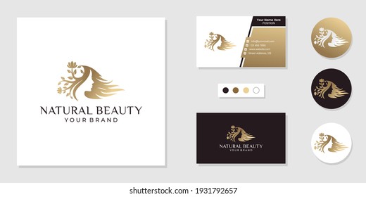 Woman natural beauty logo and business card design template inspiration