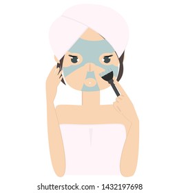 Woman with natural facial mask. Beauty concept. Vector illustration on white background. 