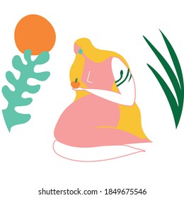 Woman in nature illustration 2d vector 