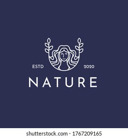 Woman Nature with linear style Minimal modern design vector template