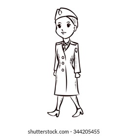 Woman naval officer. Hand drawn cartoon vector illustration.