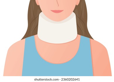 woman with neck injury wearing orthopedic collar- vector illustration