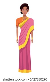 woman with necklace wearing traditional hindu clothes profile picture avatar cartoon character portrait vector illustration graphic design
