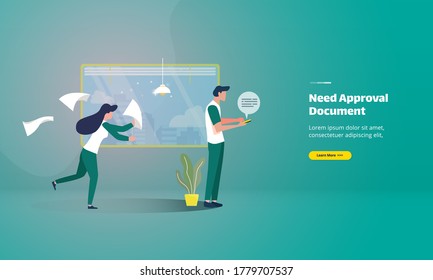 A woman needs an approval document for an office business with an illustration concept