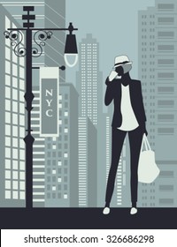 Woman in New York. Vector