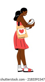 Woman with newborn baby. Happy mother holds her little child in arms and walks with him. Girl loves her son or daughter. Caring, tenderness and positive feelings. Cartoon flat vector illustration