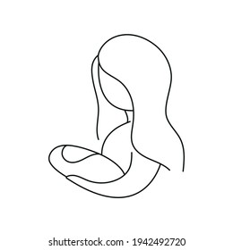 woman with a newborn baby linear icon. Motherhood. Mather's Day. Thin line customizable illustration. Contour symbol. Vector isolated outline drawing. Editable stroke