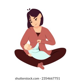 A woman with a newborn baby. Vector cartoon illustration isolated. Motherhood and childhood