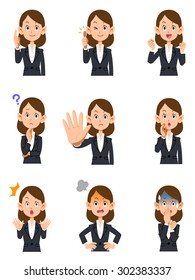 Woman nine of gesture and facial expression to work