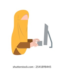 Mulher Com Niqab Trabalha Em Computador