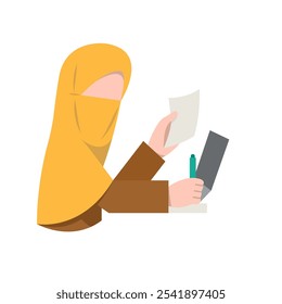 Mulher Com Niqab Trabalha Em Laptop