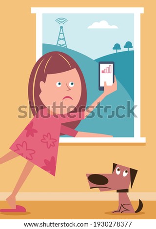 Woman not getting good cell phone signal reception remote location