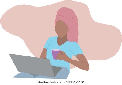 Woman with a notebook. freelancer. Vector illustration.