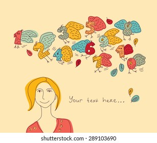Woman and Numbers figures time years fly card color