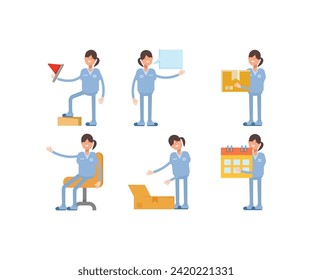 woman nurse characters in various poses icons set vector illustration