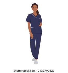 Woman Nurse characters wearing scrubs standing front view. Flat vector illustration isolated on white background