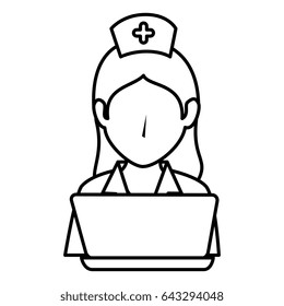 woman nurse with laptop avatar character