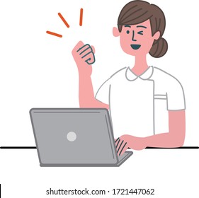 woman nurse laptop computer motivated good