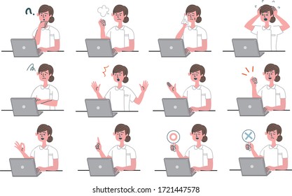 woman nurse laptop computer set