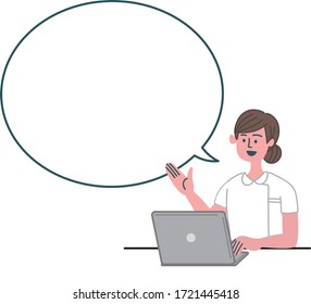 woman nurse laptop computer thinking