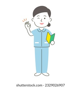 woman, nurse, medical care, beginner, inexperienced, ok, good, simple, simple substance, human, illustration, vector, smile, advice